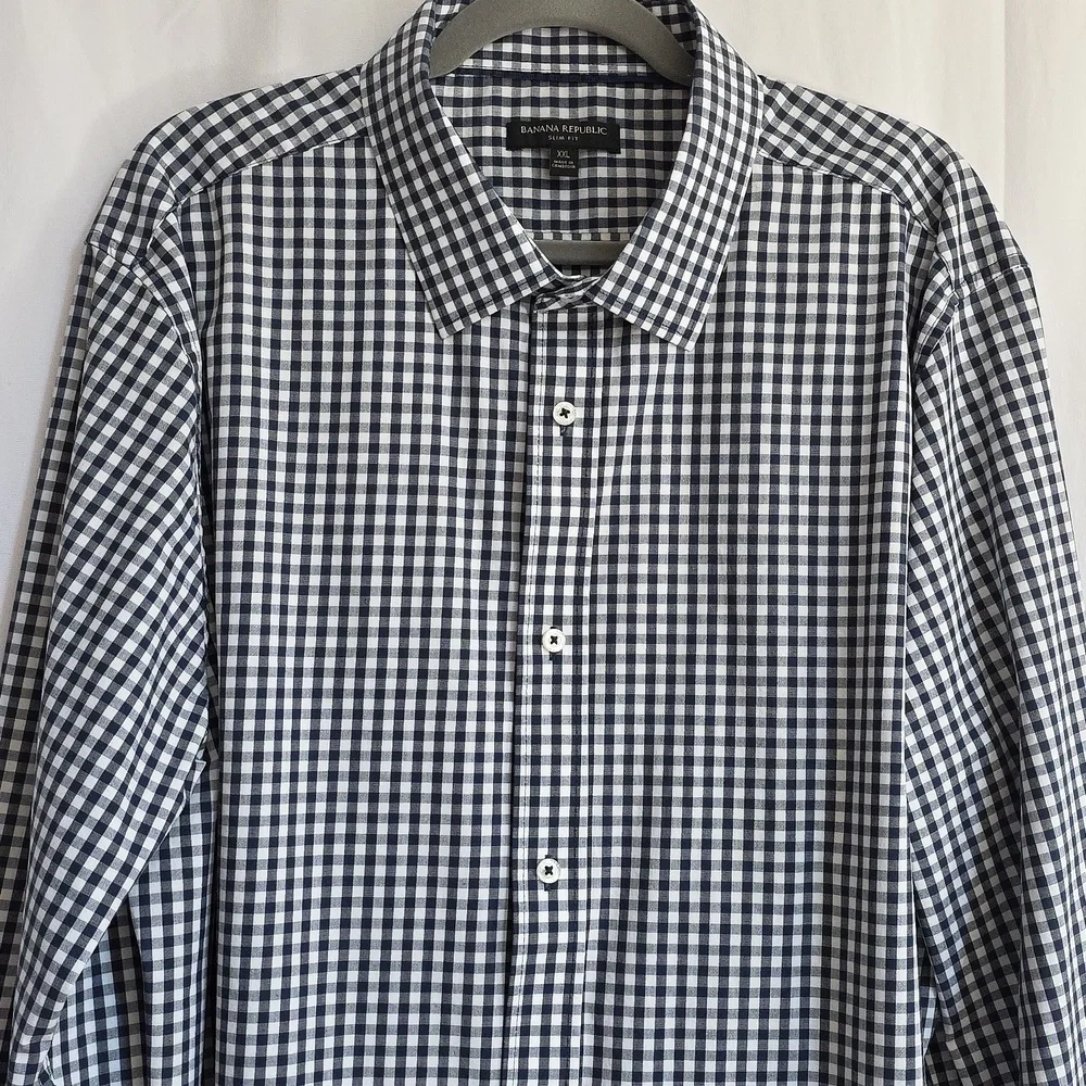 Banana Republic Slim Fit Blue & White Check Mens Cotton Shirt.  Size XXL